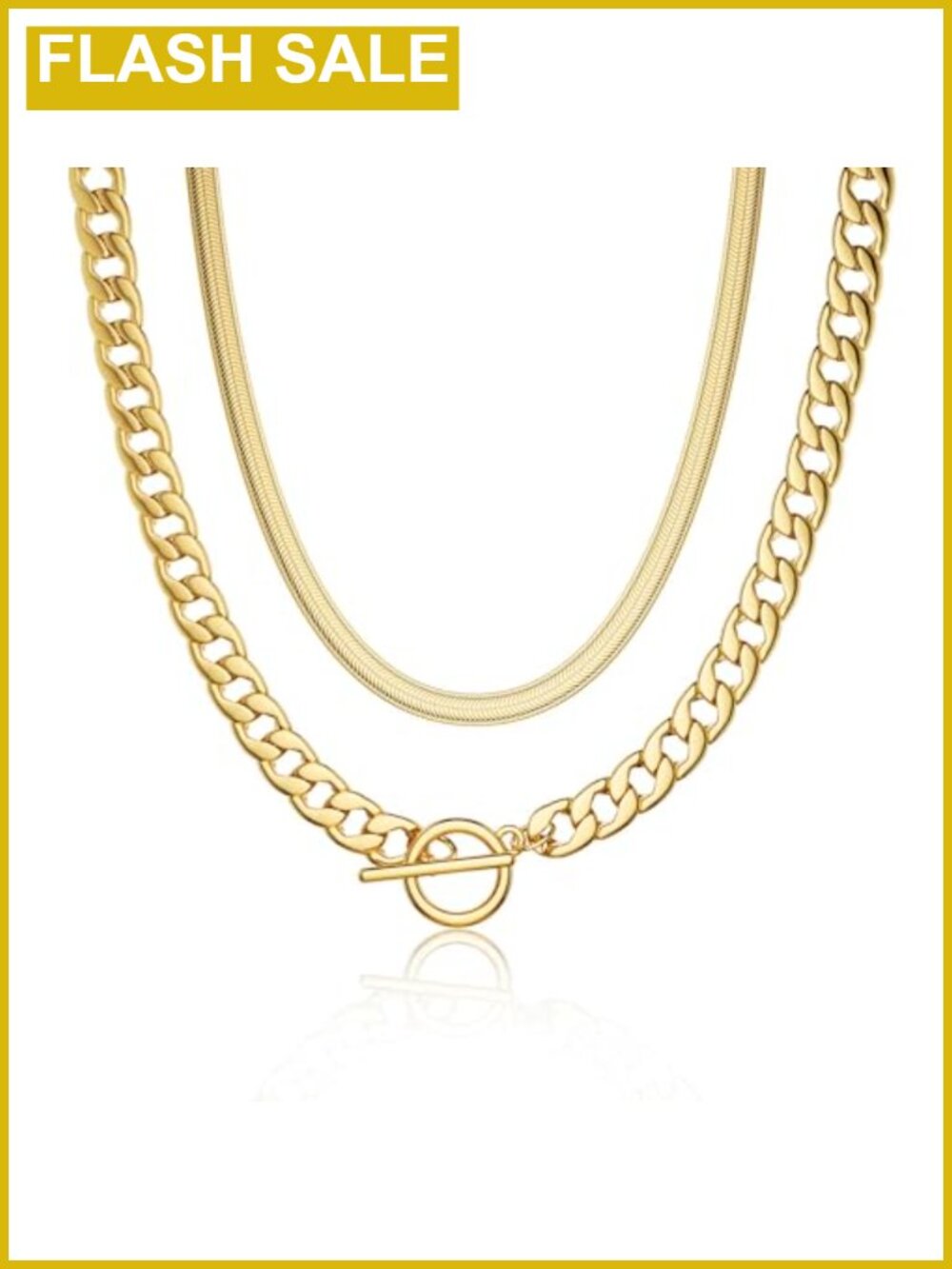 14K Gold Plated Chunky Cuban Link Layered Necklace Set Toggle Clasp